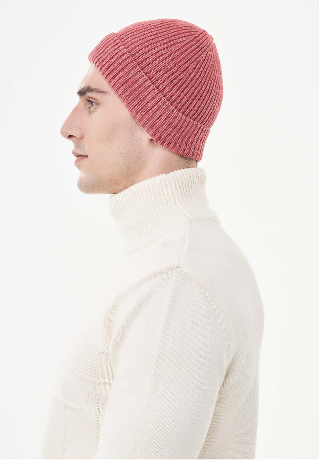 Ribbed Merino Wool Blend Beanie Red