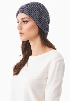 Ribbed Merino Wool Blend Beanie Antracite