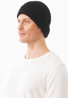 Ribbed Merino Wool Blend Beanie Black