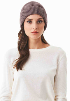 Ribbed Merino Wool Blend Beanie Light Brown