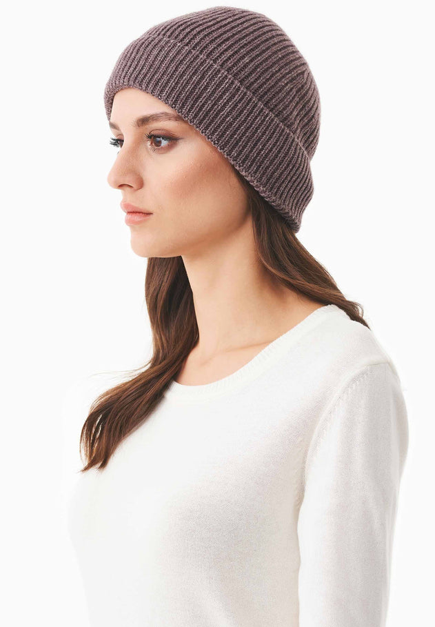 Ribbed Merino Wool Blend Beanie Light Brown