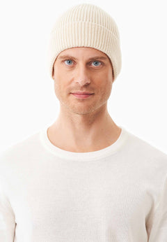 Ribbed Merino Wool Blend Beanie Off White