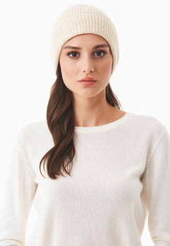 Ribbed Merino Wool Blend Beanie Off White