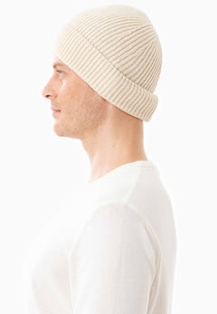 Ribbed Merino Wool Blend Beanie Off White