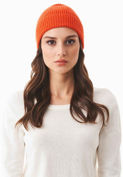 Ribbed Merino Wool Blend Beanie Saffron