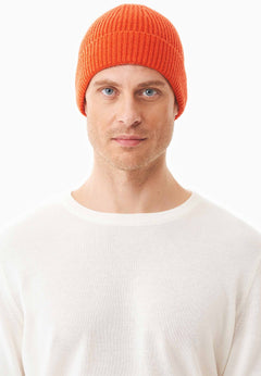 Ribbed Merino Wool Blend Beanie Saffron