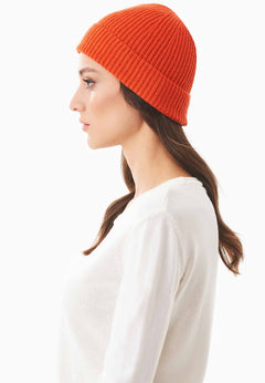 Ribbed Merino Wool Blend Beanie Saffron