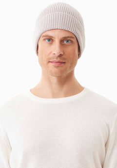 Ribbed Merino Wool Blend Beanie Stone