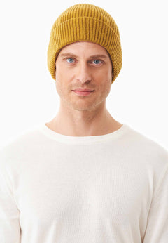 Ribbed Merino Wool Blend Beanie Tobacco Brown