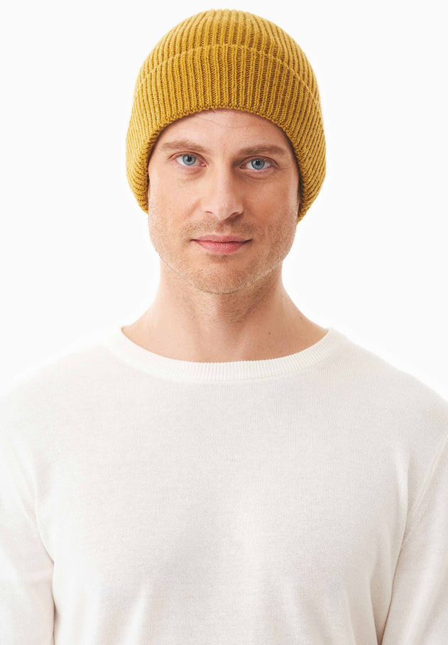 Ribbed Merino Wool Blend Beanie Tobacco Brown