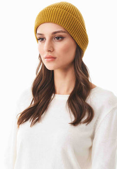 Ribbed Merino Wool Blend Beanie Tobacco Brown