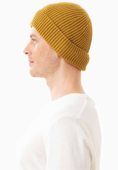 Ribbed Merino Wool Blend Beanie Tobacco Brown