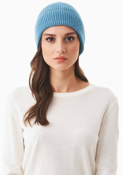 Ribbed Merino Wool Blend Beanie Turquoise