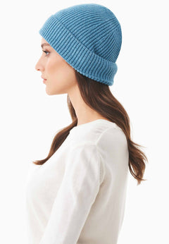 Ribbed Merino Wool Blend Beanie Turquoise