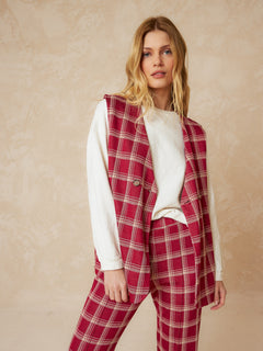 Double Button Vest Checkered Red