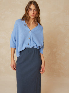 Knitted Cardigan Short Sleeve Blue