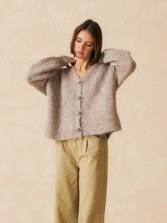 V-Neck Knitted Cardigan Beige