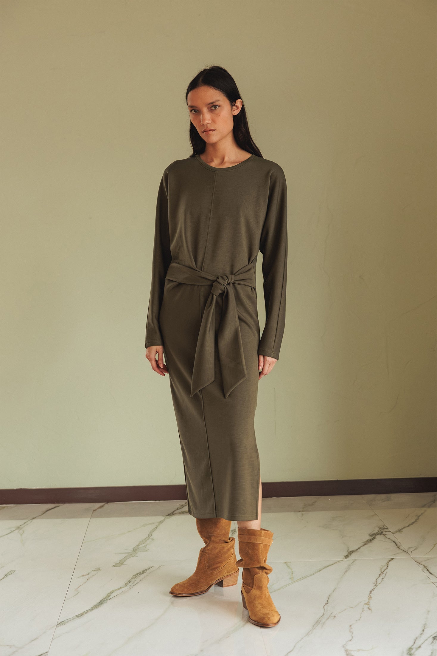 Knotted Knit Dress Green