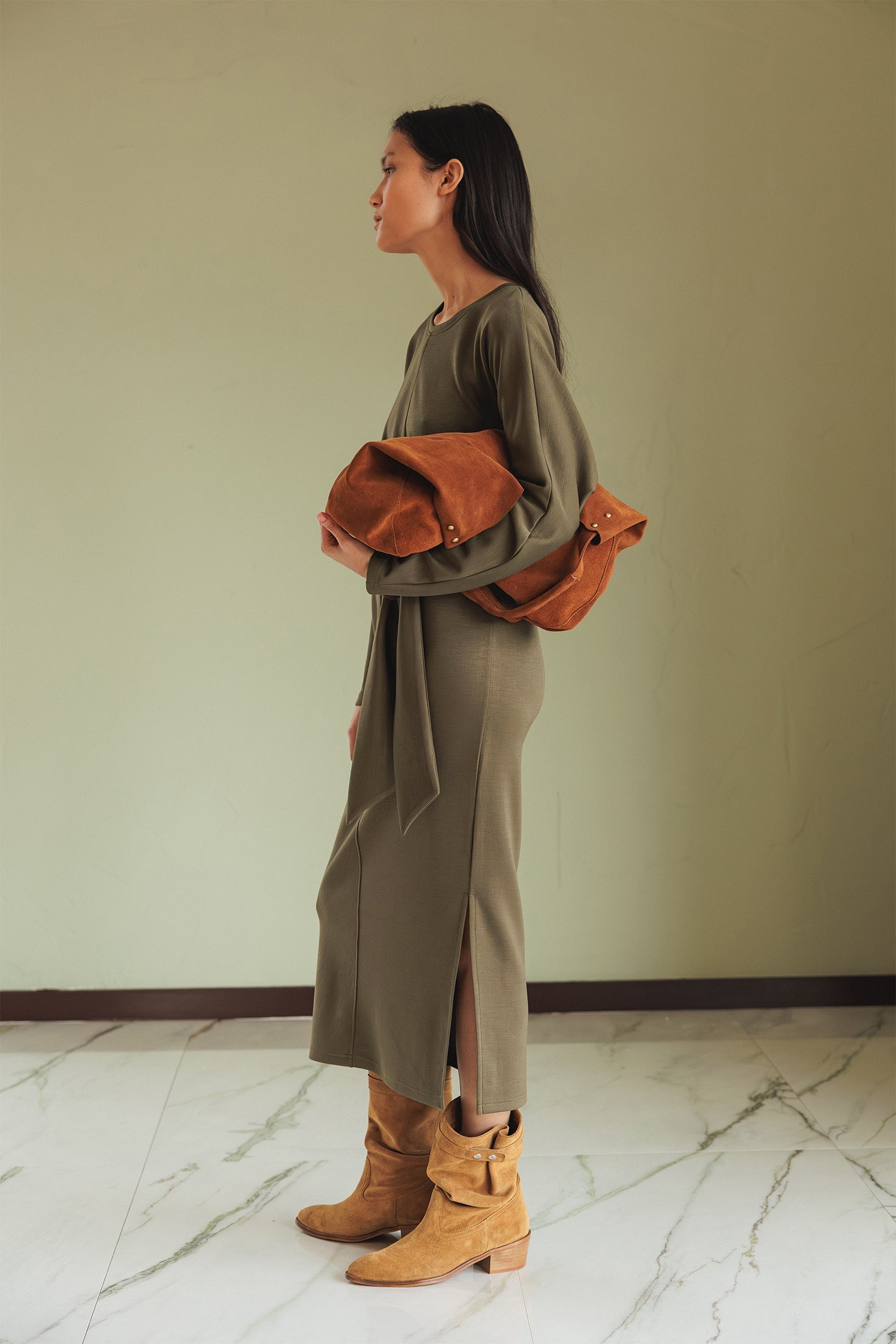 Knotted Knit Dress Green