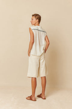 Cross Stitch Emroidered Shirt Ecru