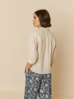 Linen Box-Cut Shirt Stone Grey