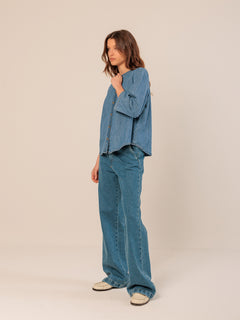 Mao Collar Denim Shirt