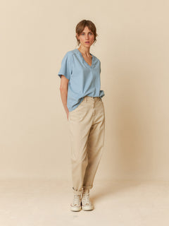 V-Neck Cotton T-Shirt Vintage Blue