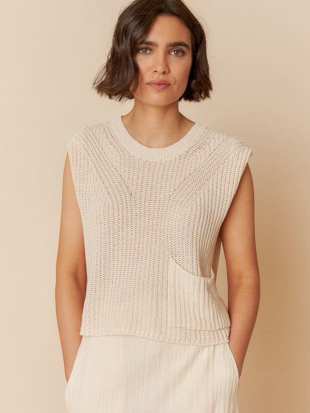 English Rib Knit Vest Ecru