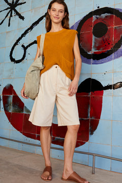 Gabardine Contrast Bermuda Shorts Ecru