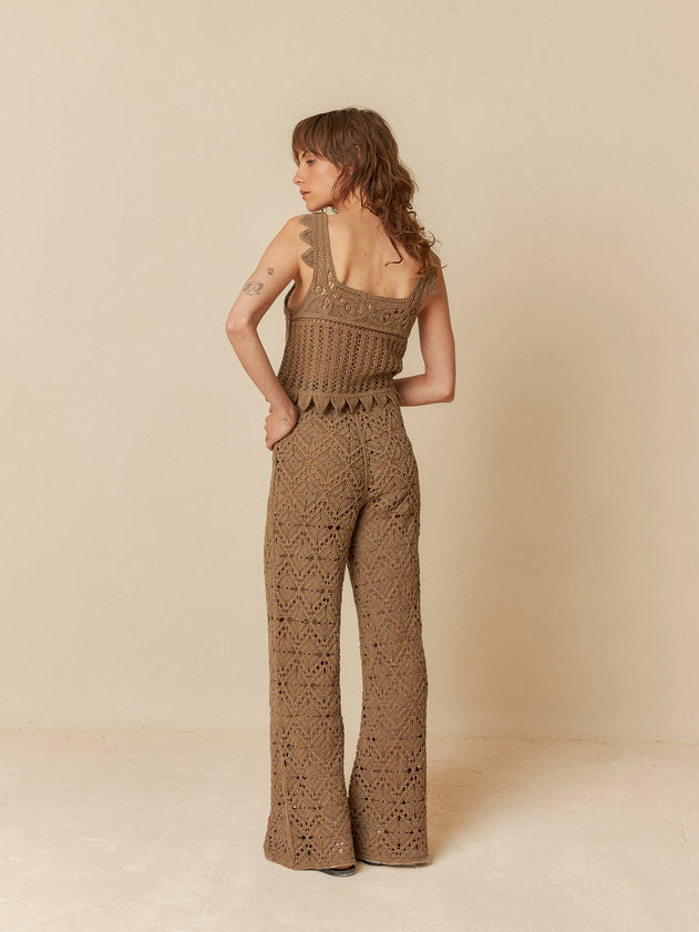 Crochet Culotte Pants Taupe