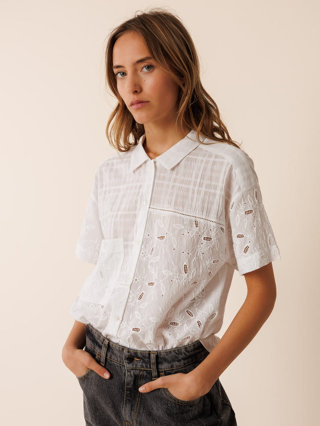 Combined Embroidery Shirt White