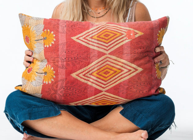 Vintage Kantha Pillowcase Reds