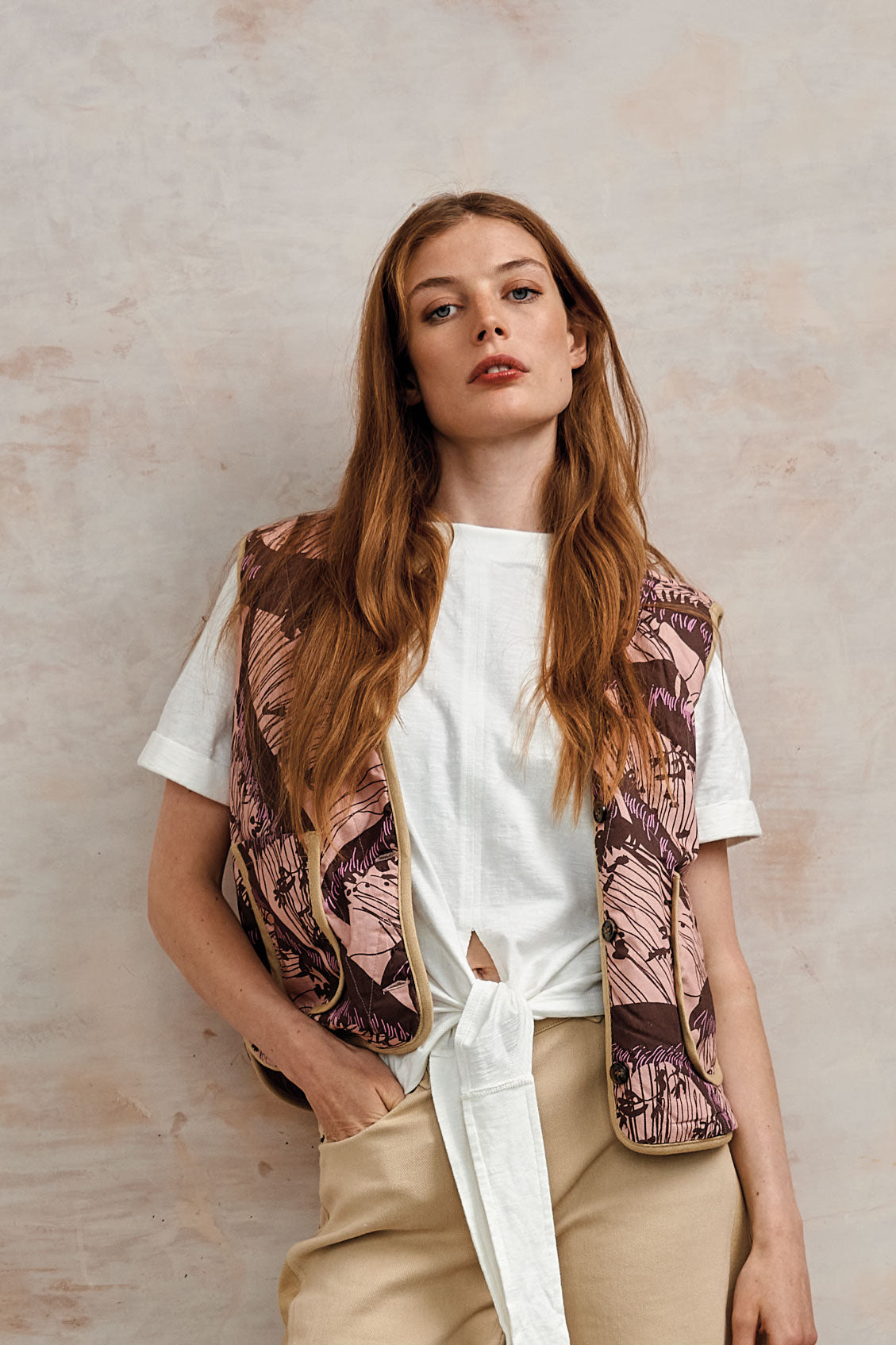 Wave Organic Cotton Reversible Vest Camel/Pink