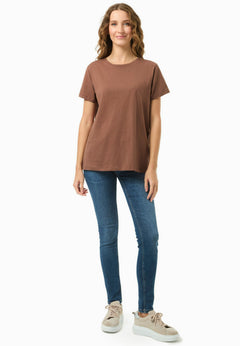 Women's Basic Round Neck T-Shirt Cocoa Brown