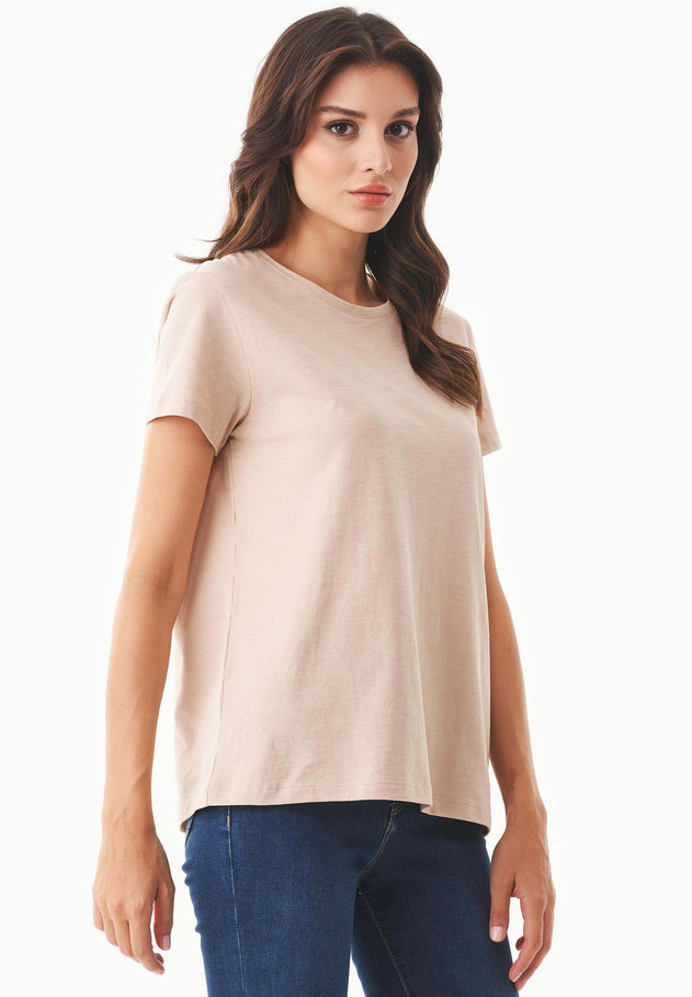 Women's Basic Round Neck T-Shirt Beige