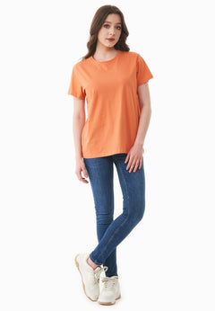 Dames Ronde hals T-shirt Dusty Orange