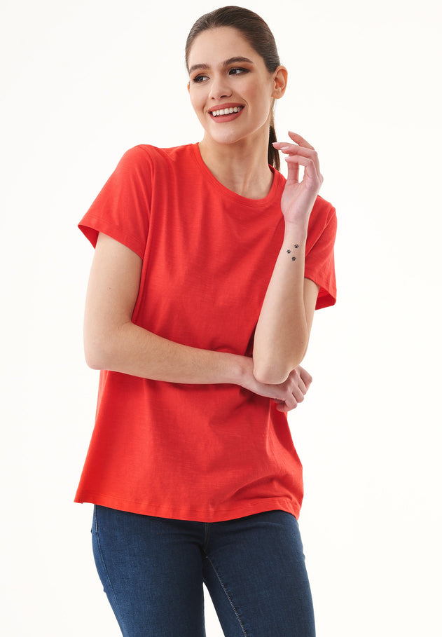 Dames Ronde hals T-shirt Dusty Red