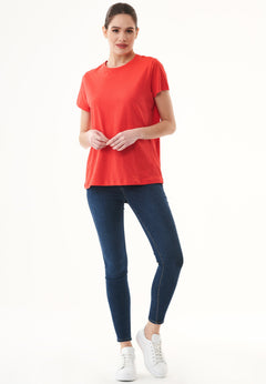 Dames Ronde hals T-shirt Dusty Red