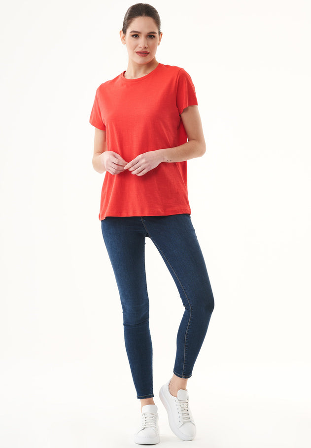 Dames Ronde hals T-shirt Dusty Red