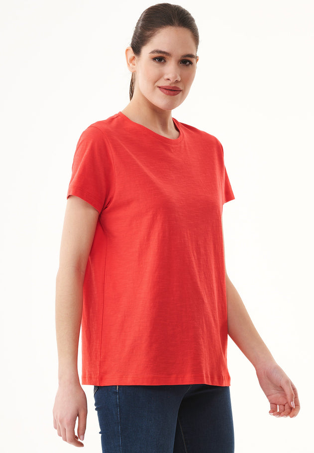 Dames Ronde hals T-shirt Dusty Red