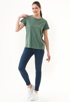 Women's Basic Round Neck T-Shirt Green Tea