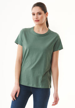 Women's Basic Round Neck T-Shirt Green Tea