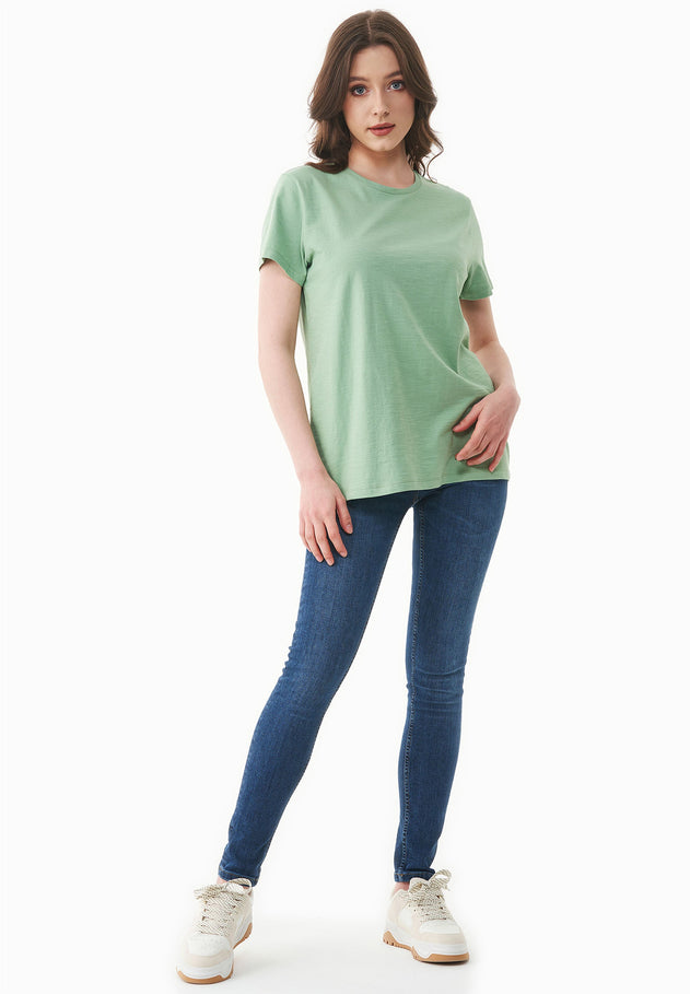 Women's Basic Round Neck T-Shirt Matcha Green
