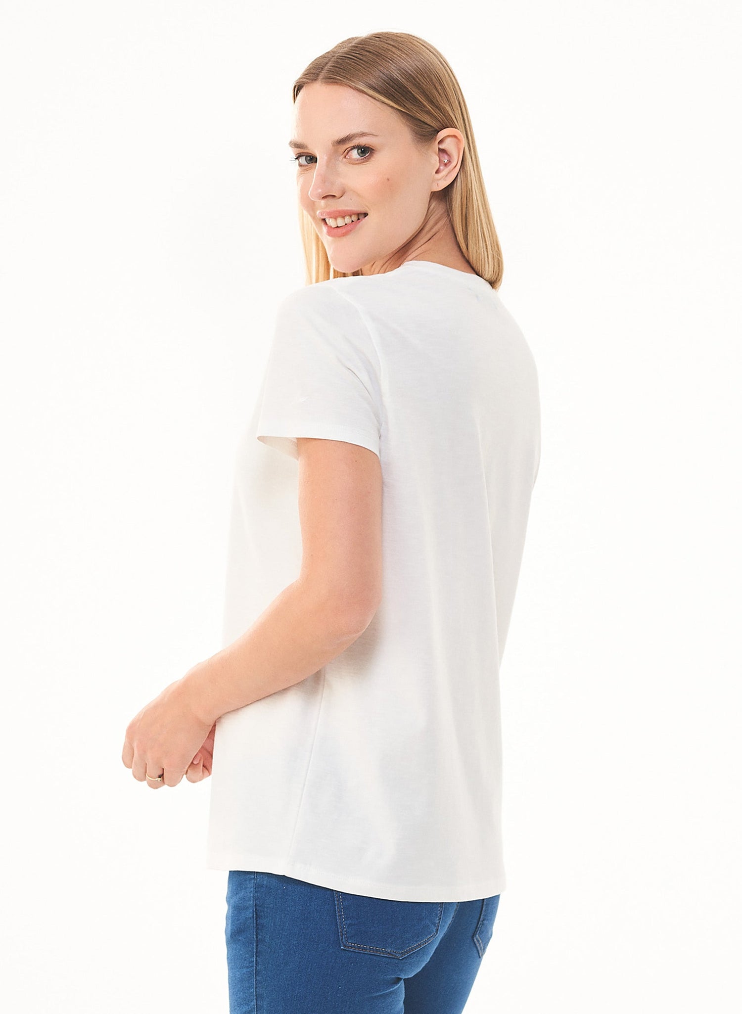 Dames Ronde hals T-shirt Gebroken wit