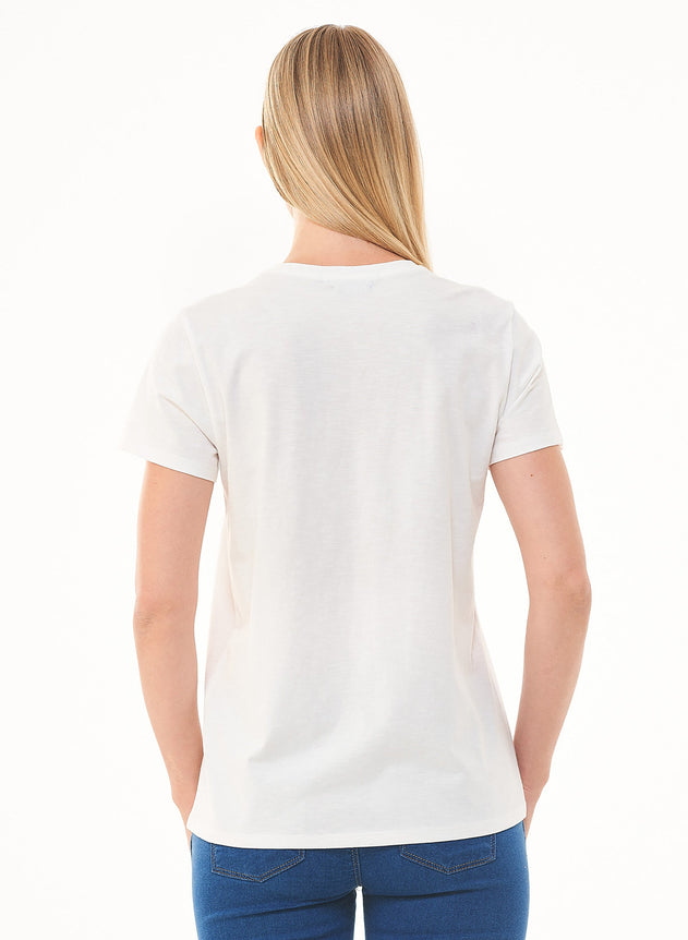 Dames Ronde hals T-shirt Gebroken wit