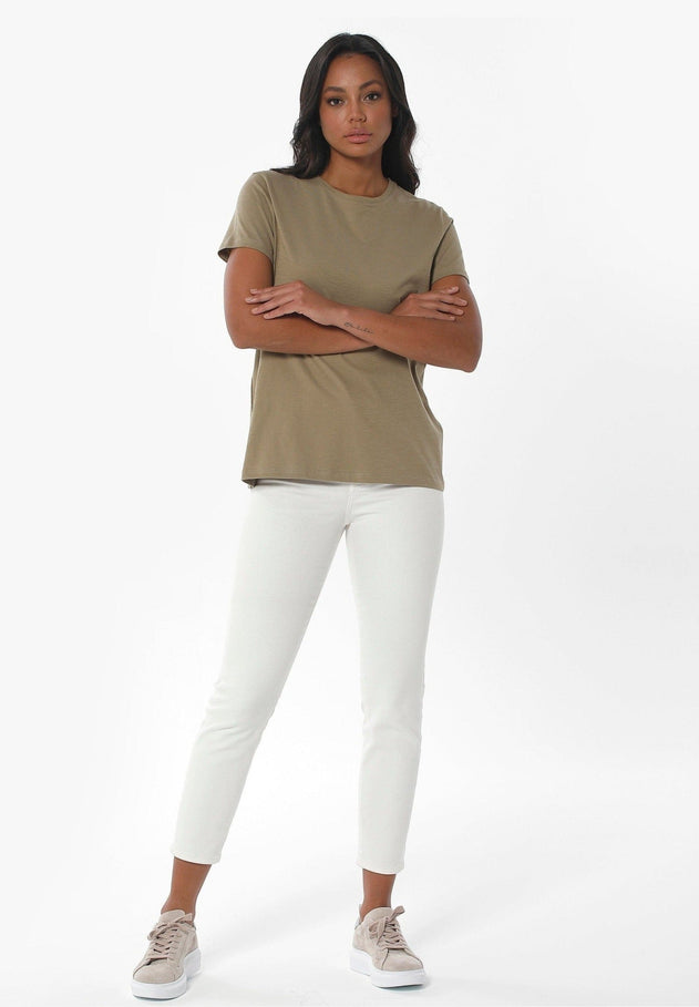 Dames Ronde hals T-shirt Olijf
