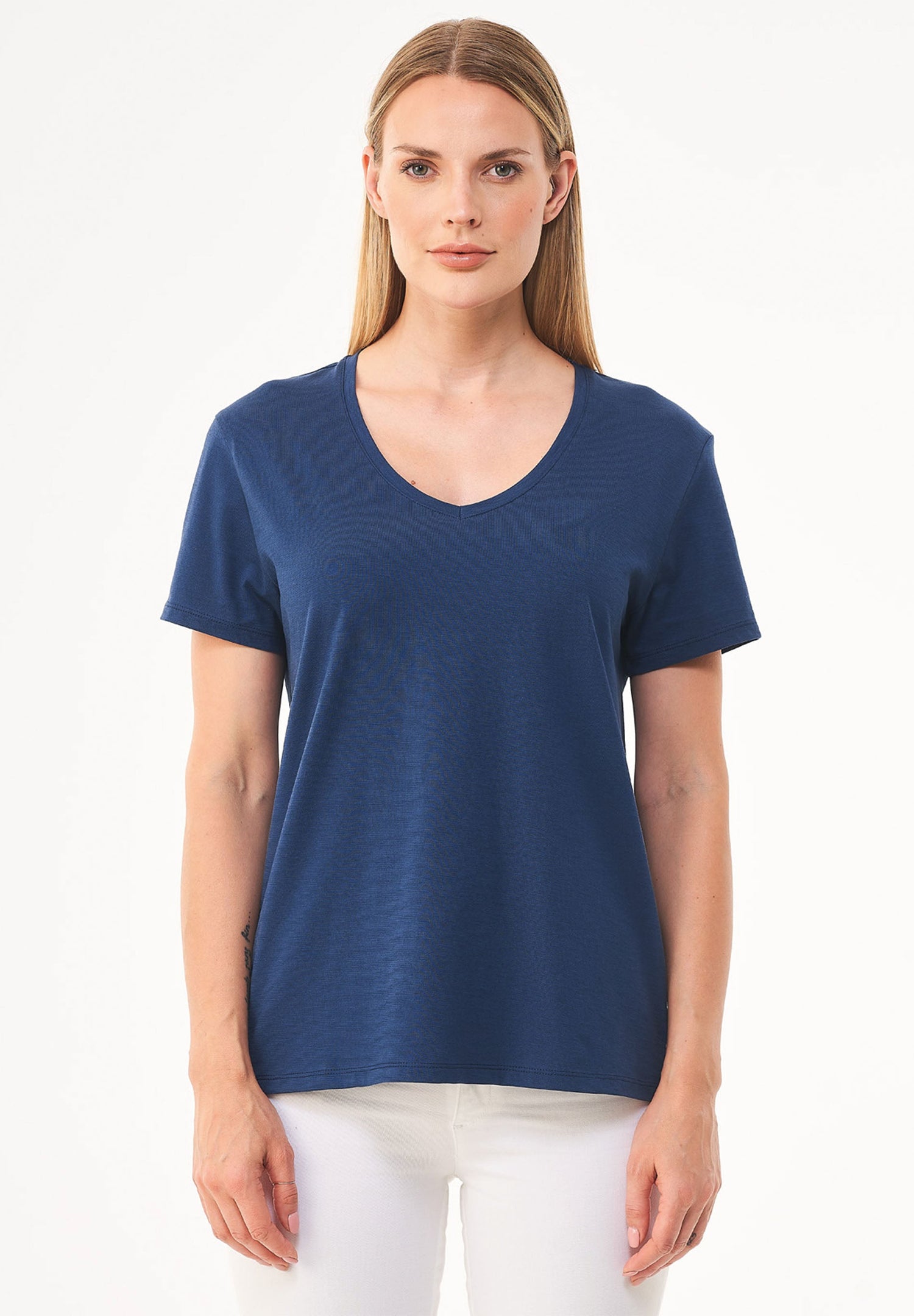 Dames V-hals T-shirt Marineblauw