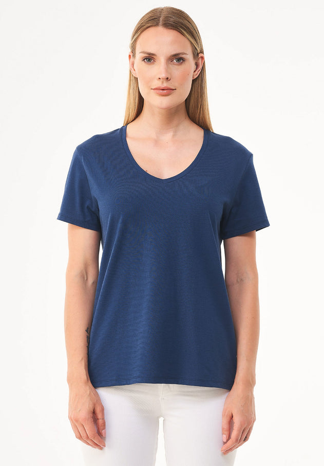 Dames V-hals T-shirt Marineblauw