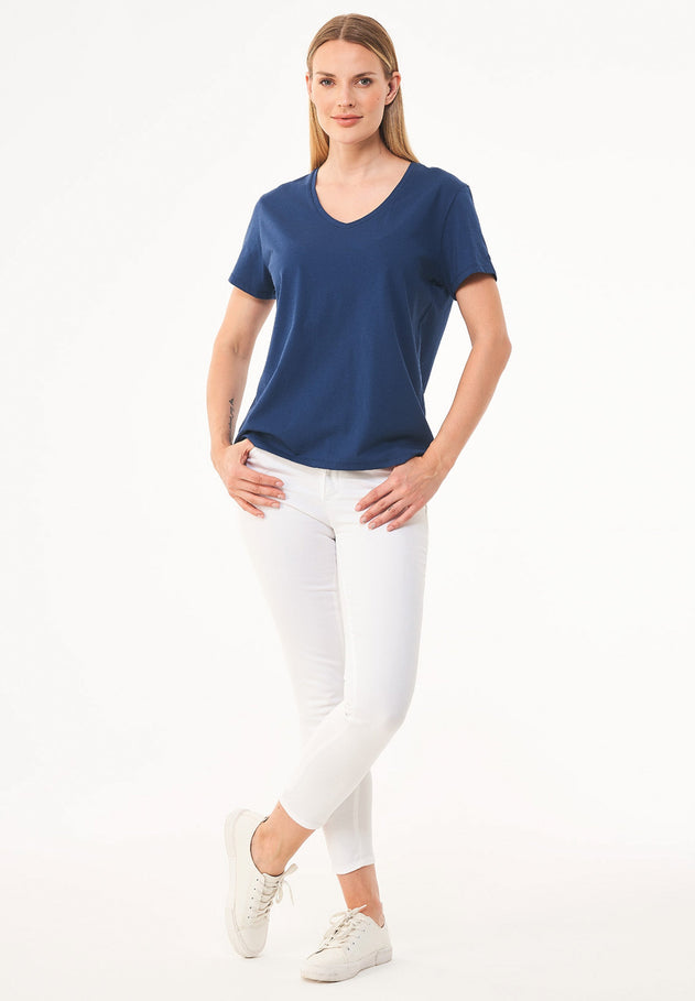 Dames V-hals T-shirt Marineblauw