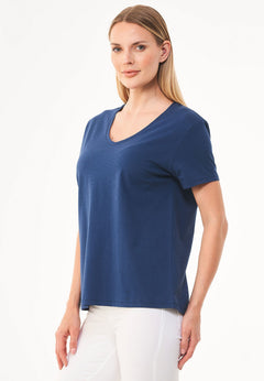 Dames V-hals T-shirt Marineblauw
